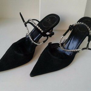 Auth Christian Dior Shoes Black Lace Crystal Eveni